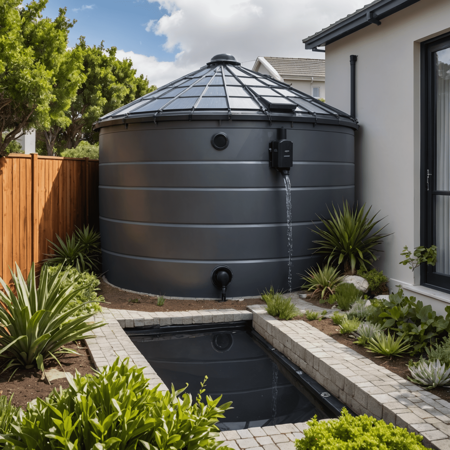 Rainwater harvesting system installed on houses in a Cape Town neighborhood