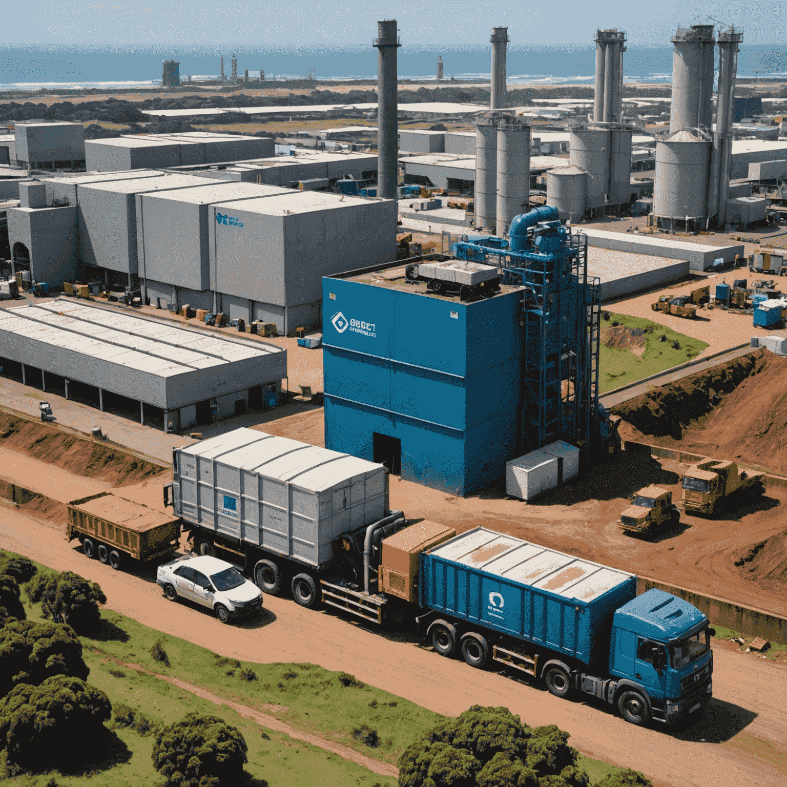 Waste-to-energy plant in Durban with trucks unloading waste